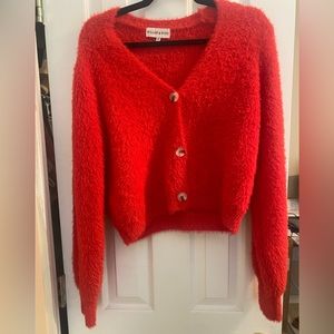 Red sweater cardigan